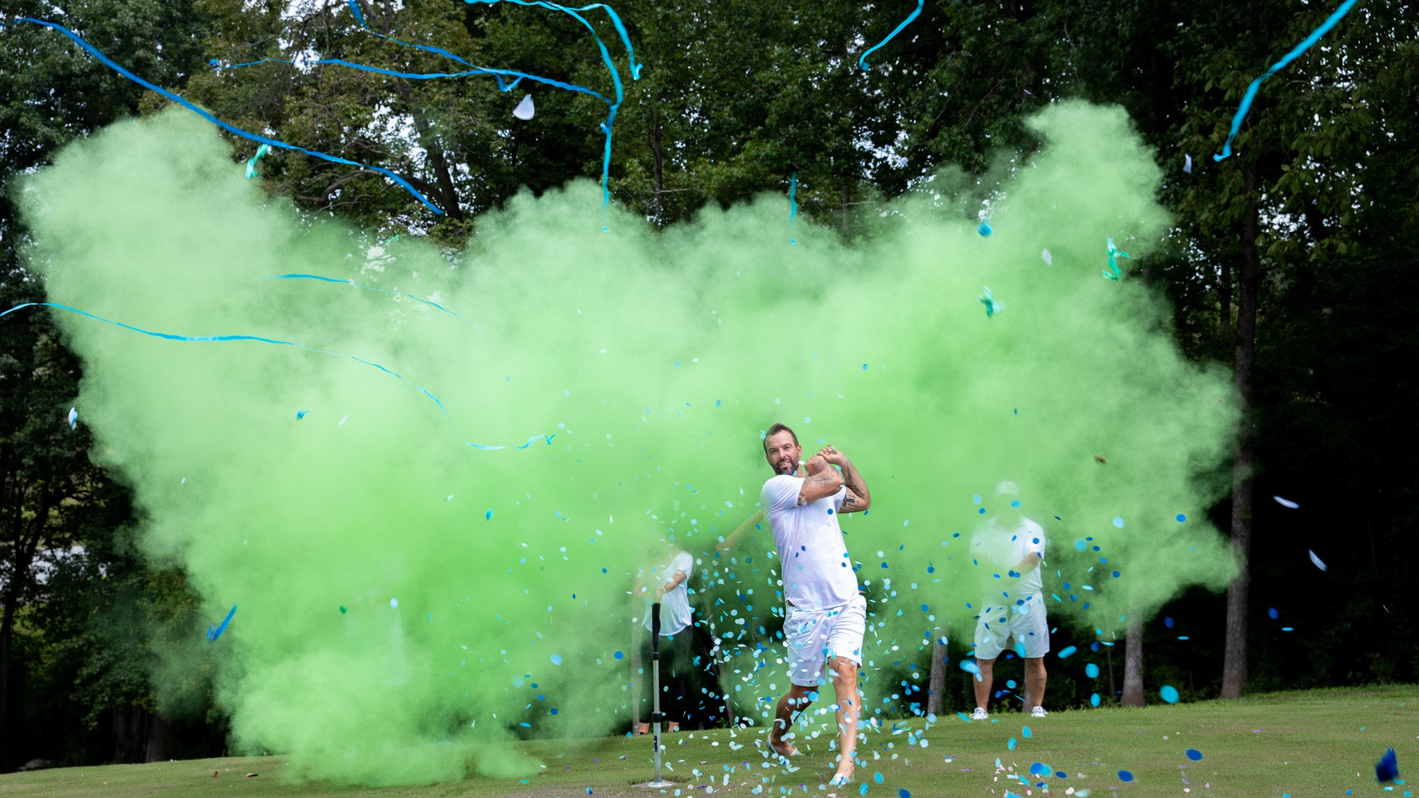 Baby Gender Reveal Streamer Cannon Pink Purple Blue Green – POOF