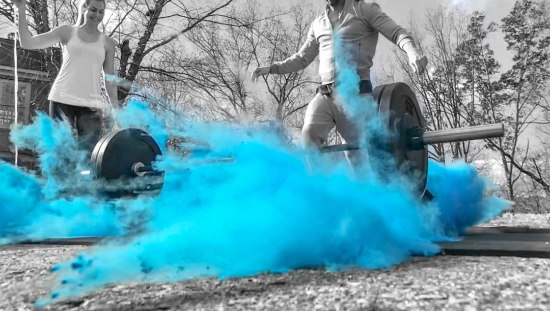 Poof There It Is Sports Gender Reveal Barbell + Medicine Ball Gender Reveal