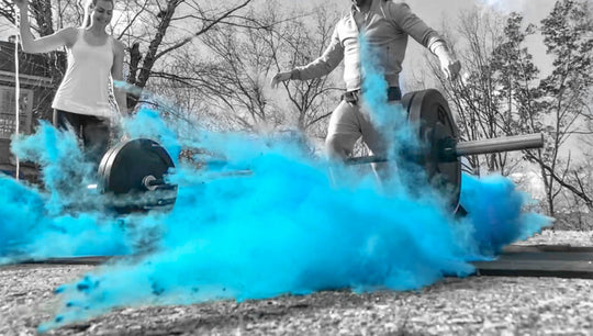 Poof There It Is Sports Gender Reveal Barbell + Medicine Ball Gender Reveal