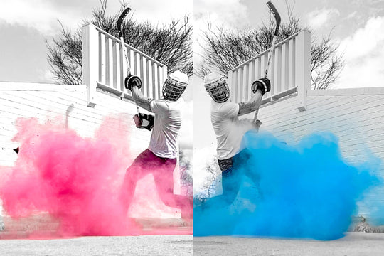 Poof There It Is Sports Gender Reveal Hockey Puck Gender Reveal 1 Pink & 1 Blue / Powder / Yes - Without Color Label