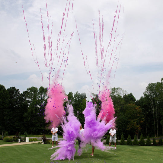 Poof There It Is Sports Gender Reveal Soccer Gender Reveal Purple / Powder + Confetti + Streamers / Yes - Without Color Label
