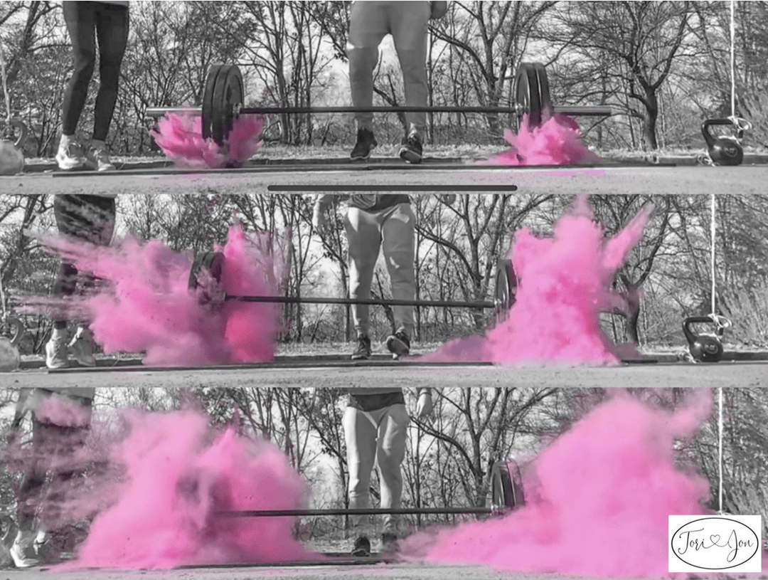 Pink Barbell + Medicine Ball Gender Reveal for gym reveals