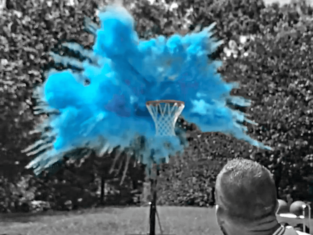 Blue Basketball Gender Reveal free throw