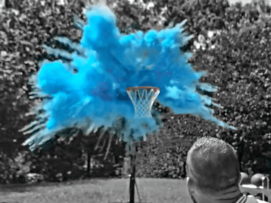 Blue Basketball Gender Reveal free throw