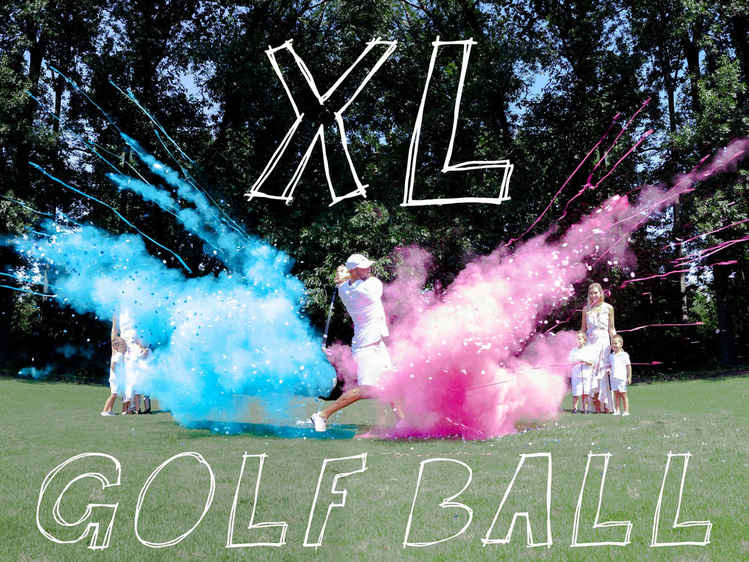 Poof There It Is Sports Gender Reveal Extra Large Golf Ball Gender Reveal 1 Pink & 1 Blue / Powder + Confetti + Streamers / No - With Color Indicator