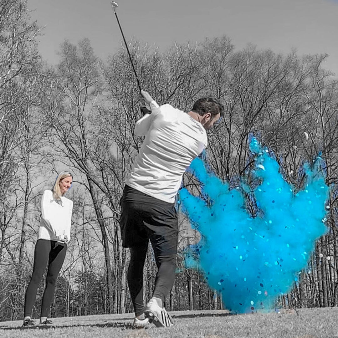 Poof There It Is Sports Gender Reveal Extra Large Golf Ball Gender Reveal Blue / Powder + Confetti / No - With Color Indicator