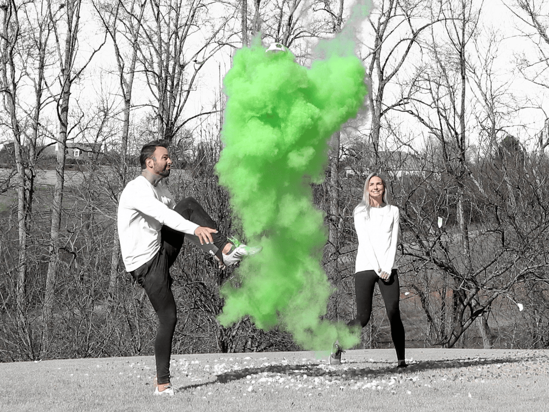 Poof There It Is Sports Gender Reveal Soccer Gender Reveal Green / Powder