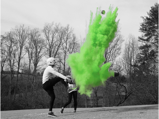 Poof There It Is Football Gender Reveal 6" Football Gender Reveal Green / Powder / Yes - Without Color Label