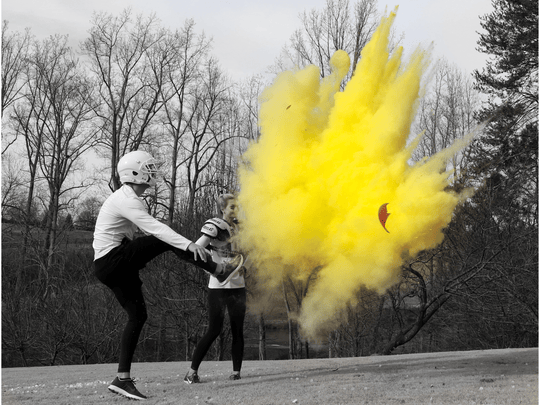 Poof There It Is Football Gender Reveal 6" Football Gender Reveal Yellow / Powder / Yes - Without Color Label