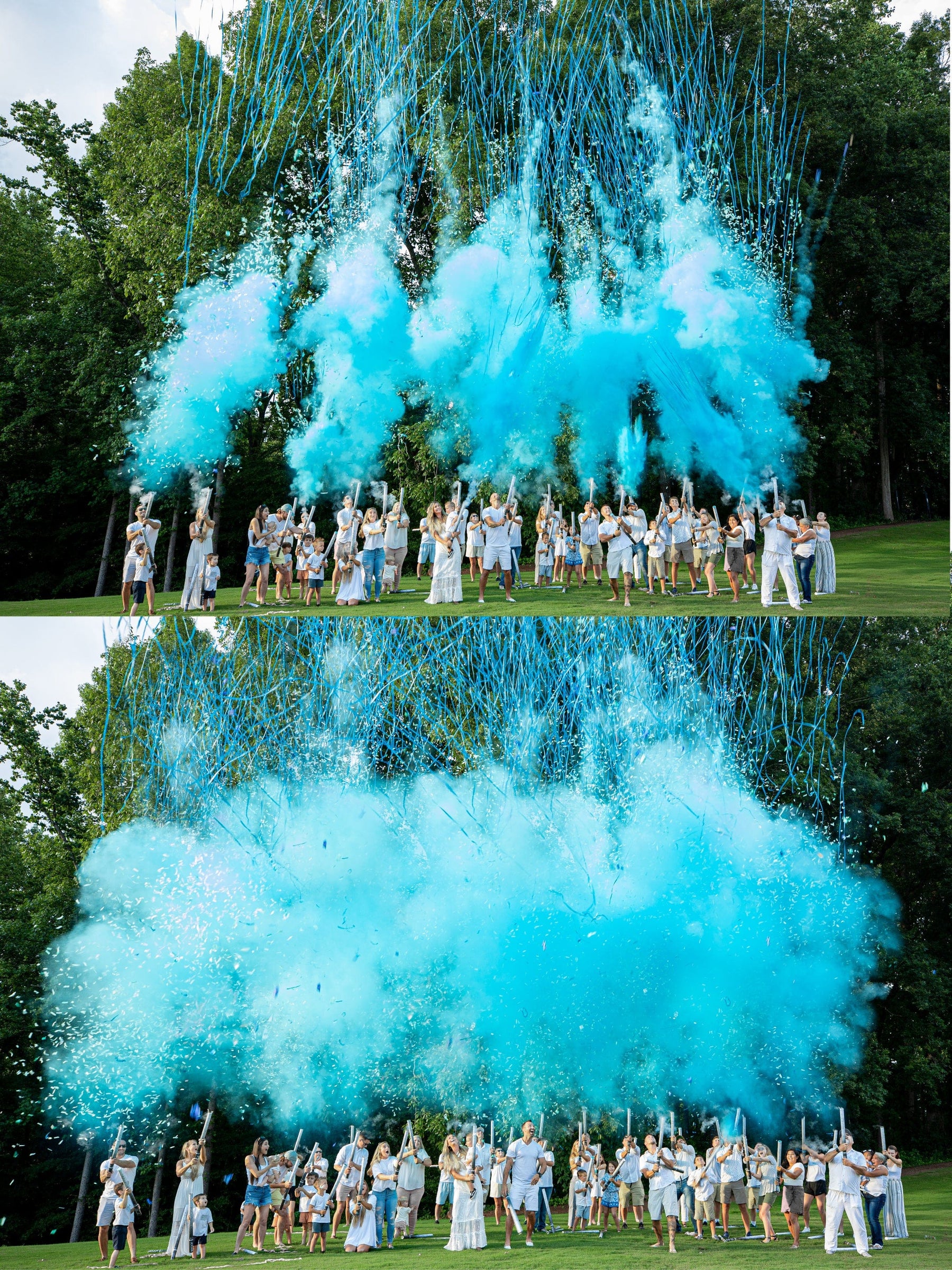 Confetti + Powder + Streamers Gender Reveal Cannons POOF THERE IT IS!