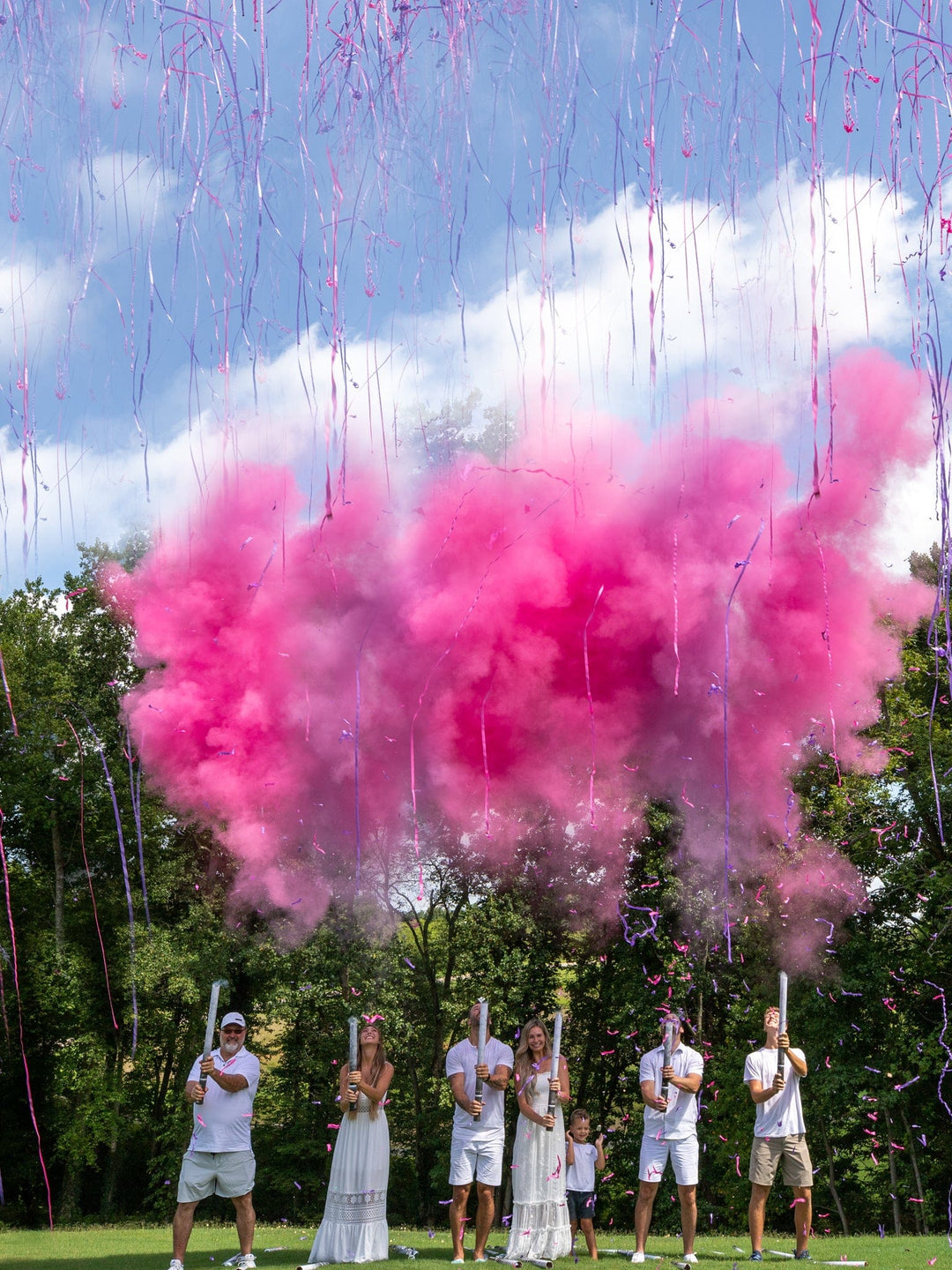 Baby Gender Reveal Streamer Cannon Pink Purple Blue Green – POOF THERE IT  IS!