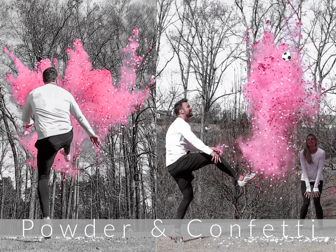 Poof There It Is Sports Gender Reveal Soccer Gender Reveal Pink / Powder + Confetti