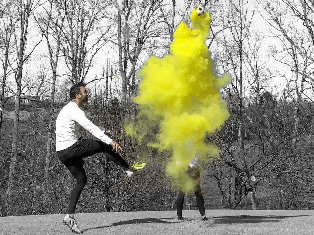 Poof There It Is Sports Gender Reveal Soccer Gender Reveal Yellow / Powder